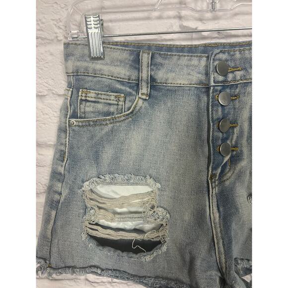 None and/or Unknown Pants - Light Wash Distressed Denim Jean Shorts - Size Medium